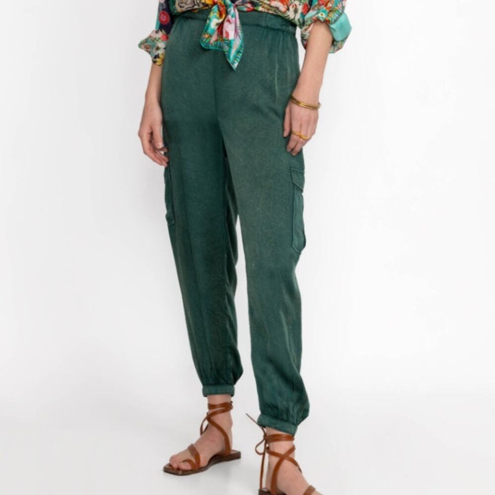 JOHNNY WAS Jade Khay viscose jogger pant green crinkle boho casual loose flowy